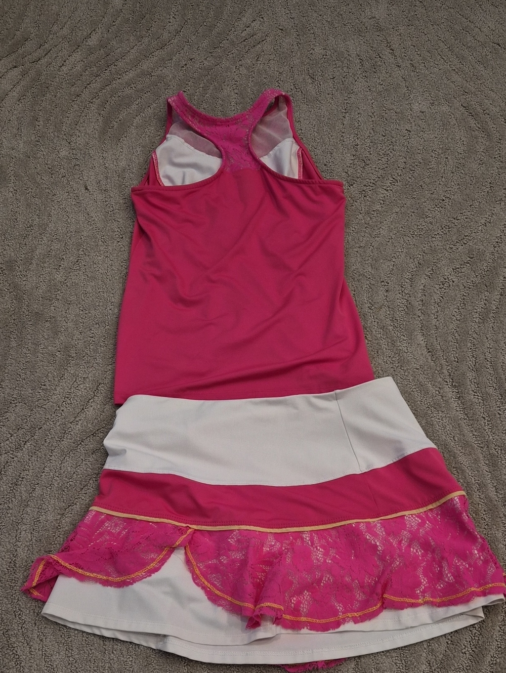 2 Piece - Lucky In Love - Hot Pink Lace-Trim Tennis Skirt with Tennis Tank -S/M - Picture 2 of 5